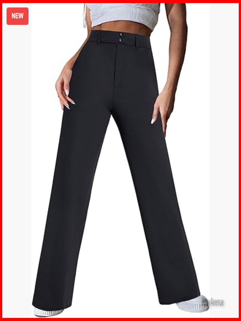 High Waist Wide Leg Dress Pants Stretch Work Office Trousers With Pockets
